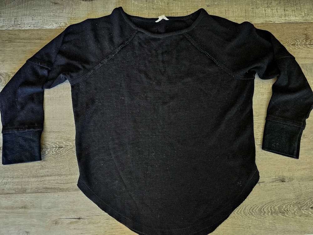 Caslon Women's Black Long Sleeve Crew Neck Waffle Knit Thermal Top Size XL